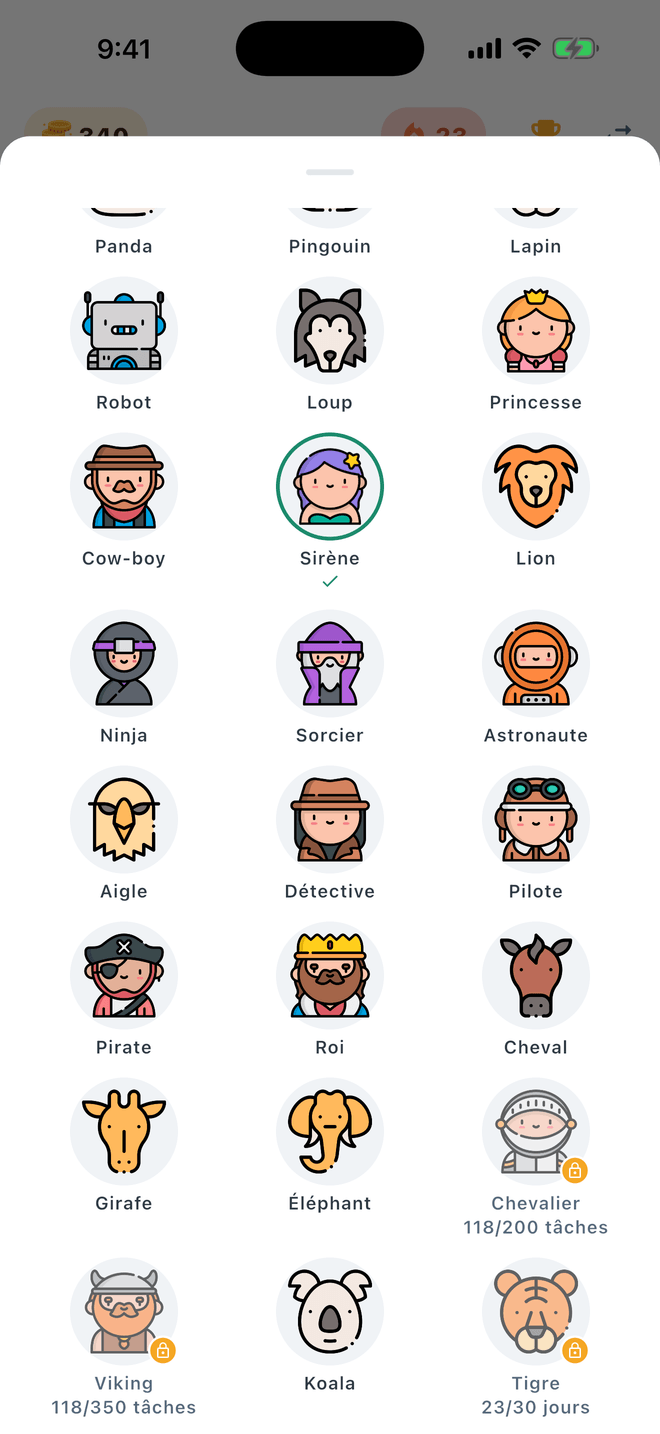 Sélecteur d'avatars